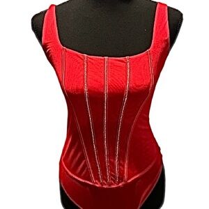 NWT Auden Red lingerie rhinestone Bodysuit